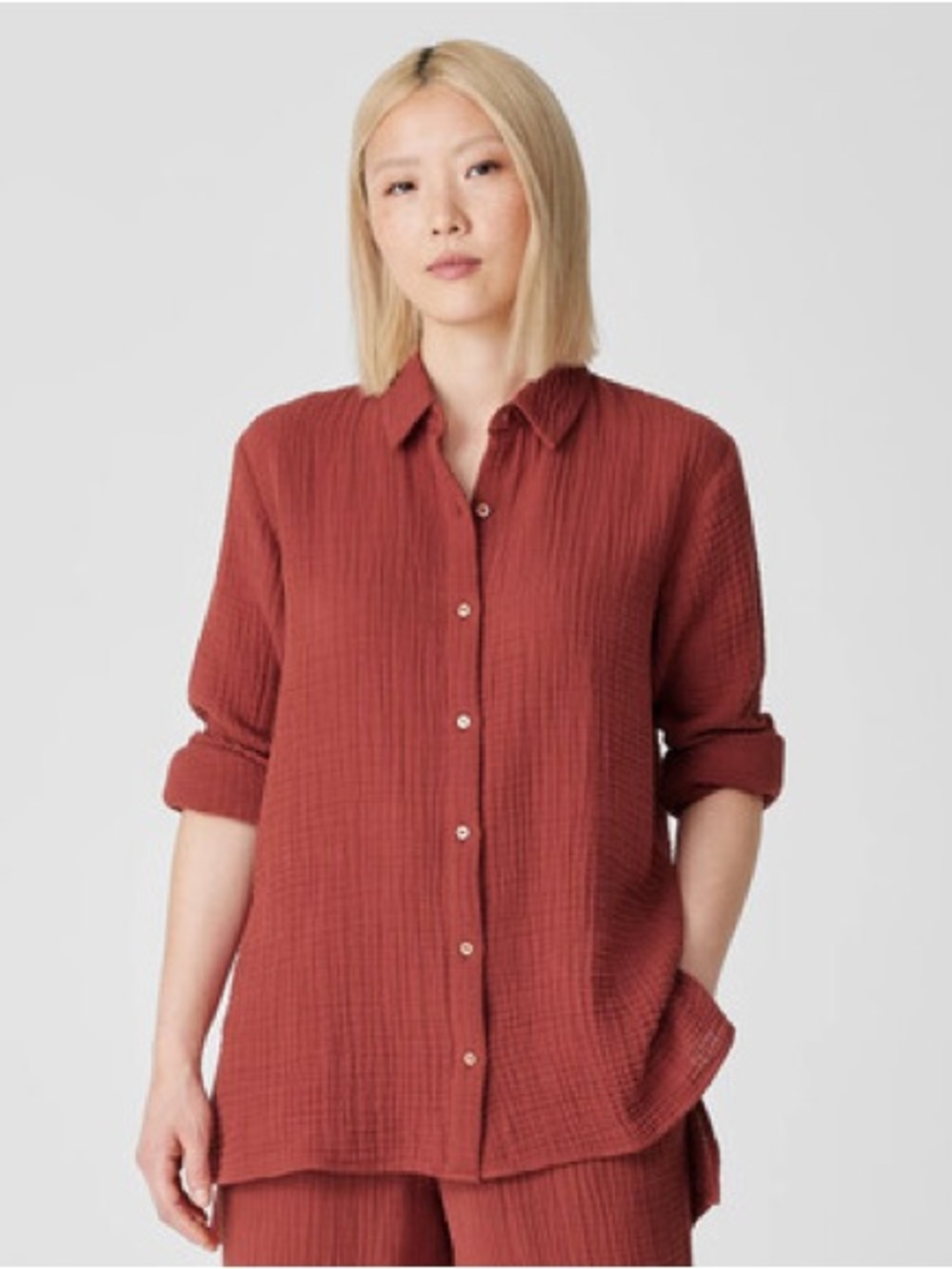 Eileen Fisher Organic Cotton Gauze Classic Collar Shirt